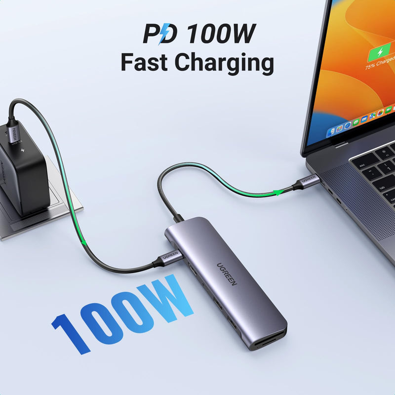 [Australia - AusPower] - UGREEN Revodok 1071 USB C Hub for Laptop 7 in 1 USB C Dongle 4K HDMI, 100W PD Charging, USB-C & 2 USB-A 5Gbps Data Ports, SD/TF Card Reader for MacBook Pro/Air, iPad Pro, XPS, Thinkpad 