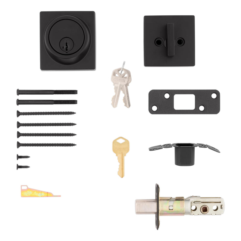 Kwikset 817 Deadbolt Lock, Matte Black Square Exterior Keyed Front Entry Door, Pick Resistant SmartKey Rekey Security, Single Cylinder Dead Bolt, with Microban Protection Contemporary New