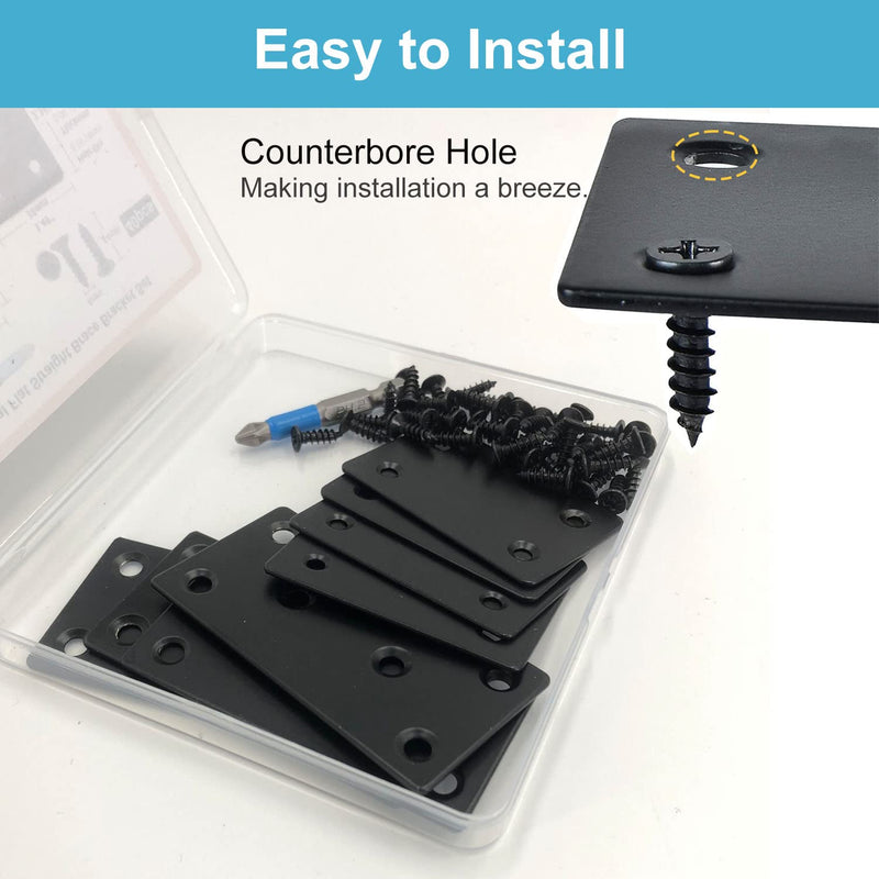 [Australia - AusPower] - 8 Pack Black Flat Mending Plate 3.15x1.57 & 2.36x1.49'', Stainless Steel Bracket, Straight Metal Brace Bracket, Fixing Joining Plate for Wood Furniture Fastening & Fixing Black, 3.15x1.57 & 2.36x1.49'' 8 