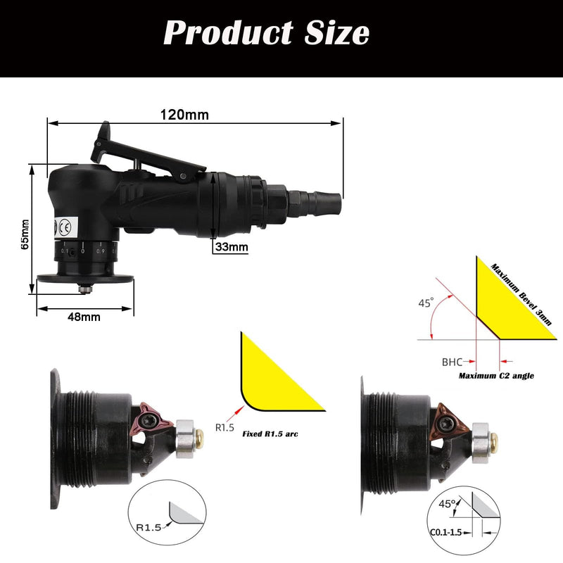 [Australia - AusPower] - Pneumatic Chamfering Tool, Mini Air-Powered Chamfering Machine Trimming, 45° Arc Corner with 1/4 Inch Air Inlet for Metal Wood Beveling Deburring 8Pcs C-Angle Blade+6Pcs R-Angle Blade 