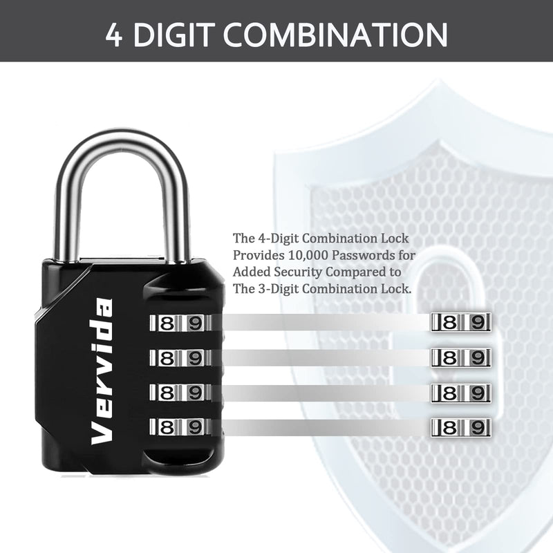 [Australia - AusPower] - Vervida® Combination Lock Resettable 2 Pack 4 Digit Outdoor Waterproof Combo Padlock for School Gym Locker, Sports Locker, Fence, Toolbox, Gate, Hasp Storage (Black) Black 