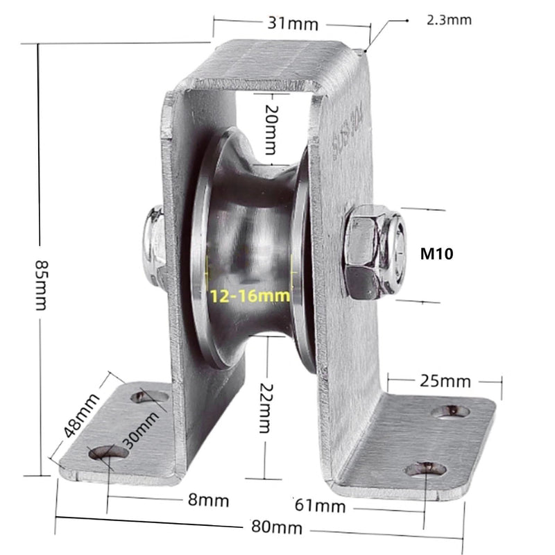 [Australia - AusPower] - heyous Silver 304 Stainless Steel Removable U Bearing Fixed Pulley Wire Rope Pulley Tube Lifting Wheel Ropeway Slide Heavy Duty Traction Wheel Slot Width 16mm 