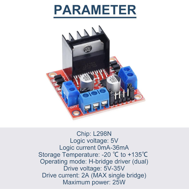 [Australia - AusPower] - 2 Pcs L298N Motor Drive Controller Board DC Dual H-Bridge Robot Stepper Motor Control Module for Arduino Smart Car Power with Dupont Cable, 24AWG Wire 