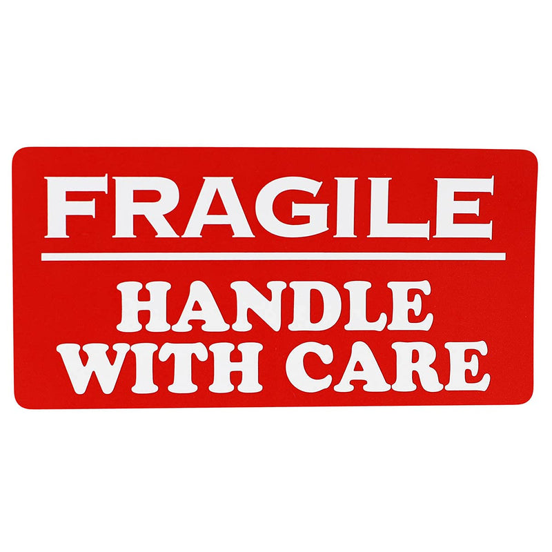 Fragile Handle with Care Labels – Red and White, 2 x 4 Inch Adhesive Stickers, 500 Total Labels Per Roll for Shipping, Packaging, Warehouses, and Inventory – Made in the USA