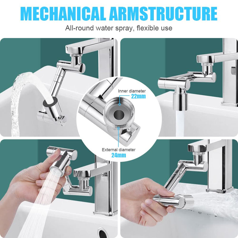 [Australia - AusPower] - Flintronic Rotating Tap Attachment, 1440 Degree Multifunctional Extension Tap with 2 Adjustable Aerlators, Faucet Extender for Kitchen and Bathroom 