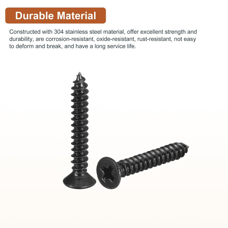 DTGN 1000Pcs #4x3/4 Flat Head Wood Screws, 304 Stainless Steel Phillips Self Tapping Screws - Good for Woodworking, Furniture - Black #4x3/4" 1000