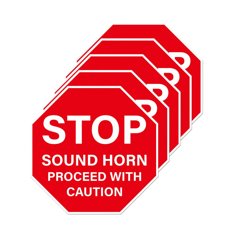 5 Pack Stop Sound Horn Proceed With Caution Sign Anti-Slip Traffic Floor Sticker 17 × 17 Inches Self Adhesive Vinyl Waterproof Signage for Workplace Warehouse Construction Site