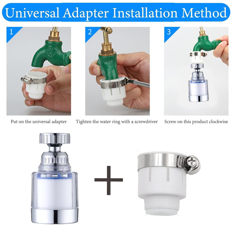 [Australia - AusPower] - Pack of 2 Transparent Tap Filter, 360° Tap Filter + 6 Polypropylene Cotton Filter Element Water Filter Tap with Interchangeable Filter Element for Kitchen, Sink, Home Bathroom 2 taps + 6 filter elements 