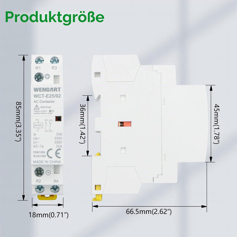 Wengart WCT-E25 DC Contactor 24 V, 2-Pin Normally Closed (2NC), 25 A Installation Contactor for DIN Rail, Hum-Free & Energy-saving, Optimised for 24 V DC System Control Panel 2NC_DC24V