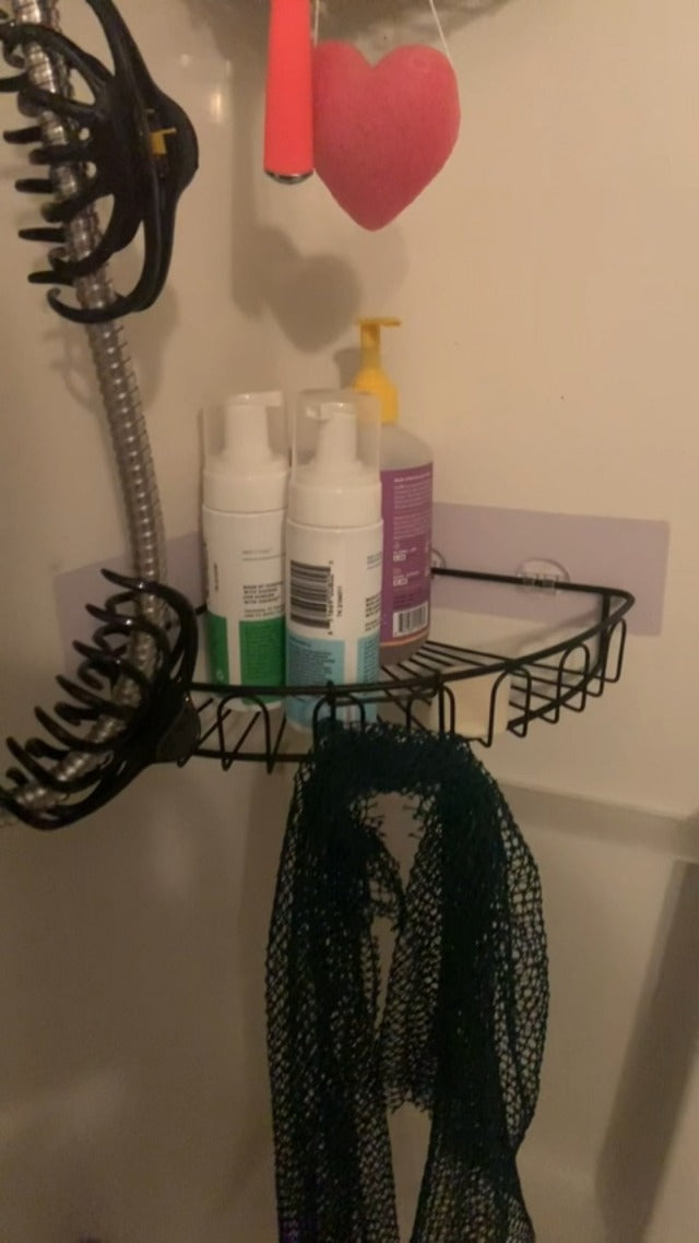 Orimade Corner Shower Caddy with 2 Hooks Wall Mounted Metal Bathroom Shelf Storage Organizer Adhesive No Drilling 2 Pack, White Only for 90-Degree Corner 2 Tier