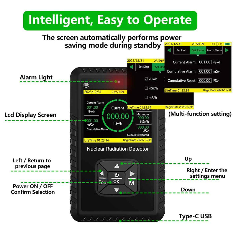 [Australia - AusPower] - Geiger Counter Nuclear Radiation Detector - Portable Handheld Beta Gamma X-ray Radiation Monitor Meter, Nuclear Wastewater, Seafood Detection Radiation Dosimeter with LCD Display,Rechargeable Black 
