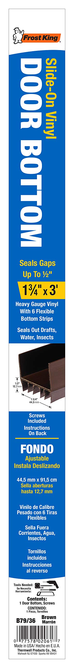[Australia - AusPower] - Frost King B79/36H Vinyl Slide-On Door Bottom for Metal and Wood Doors, 1-3/4 x 36", Brown 