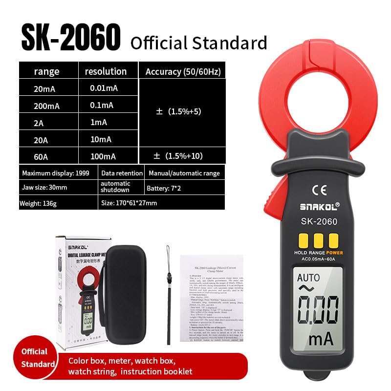 [Australia - AusPower] - Digital AC Leakage Clamp Meter 0.01mA Resolution ACA MAX 60A 1999 Counts Auto Range Data Hold Ammeter Clampmeter Amperimetro Amperemetre Professional Micro Current Tester 