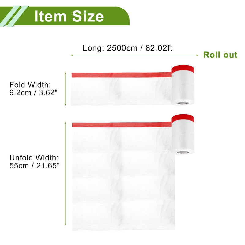 Pre-Taped Masking Film Plastic Cover PE Film Masking Paper 1 Pc 2500x55cm / 82.02ftx21.65" White Red
