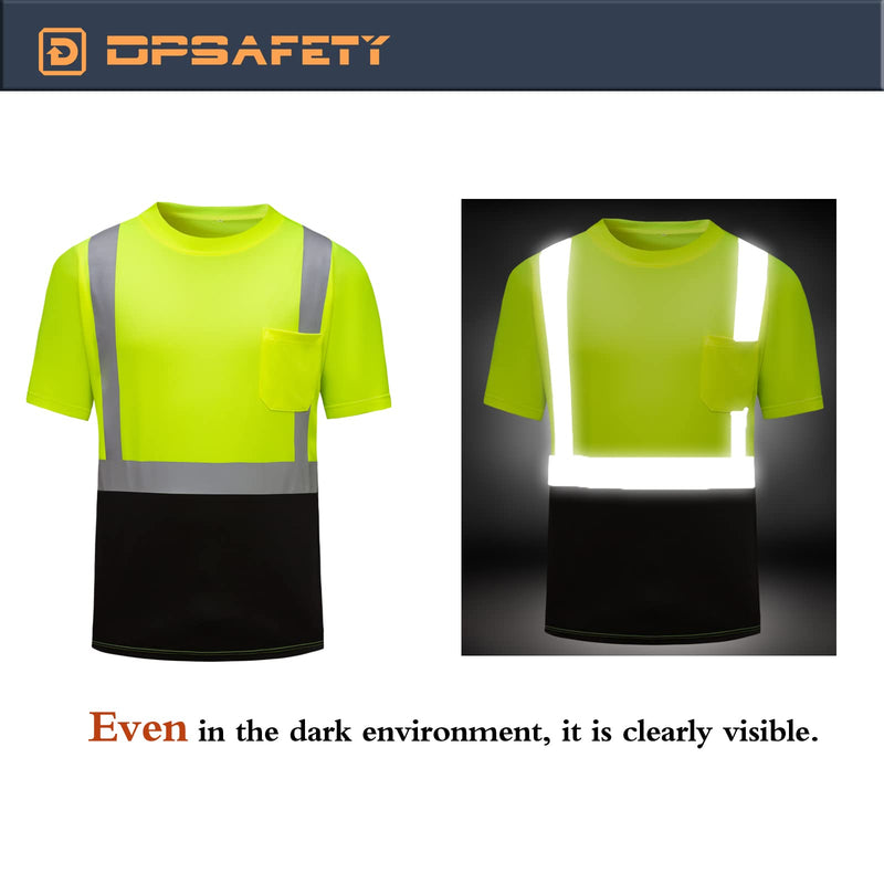 High Visibility Shirts Quick Dry Safety T Shirts with Reflective Strips and Pocket Short Sleeve Mesh Hi Vis Construction Work Class 2 Shirt for Men/Women Black Bottom Lime,Medium Medium Lime 02