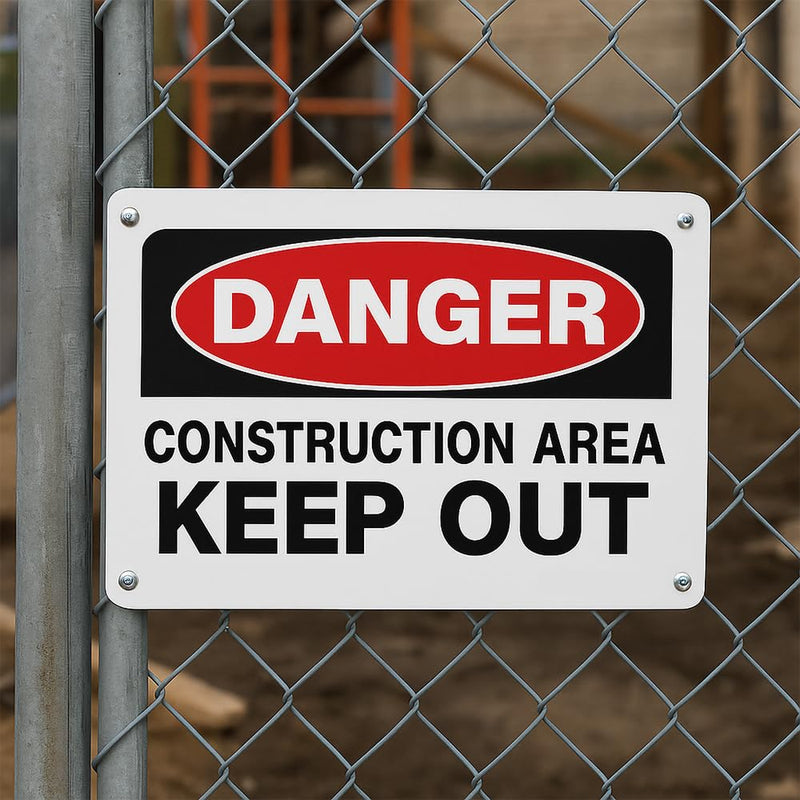 Danger Construction Area Keep Out Sign, 14x10 Aluminum, 4 Pack | Rust-Free Aluminum Danger Sign, UV Printed For Job Site, Fence, Gate, Warehouse, Construction Area, And Business