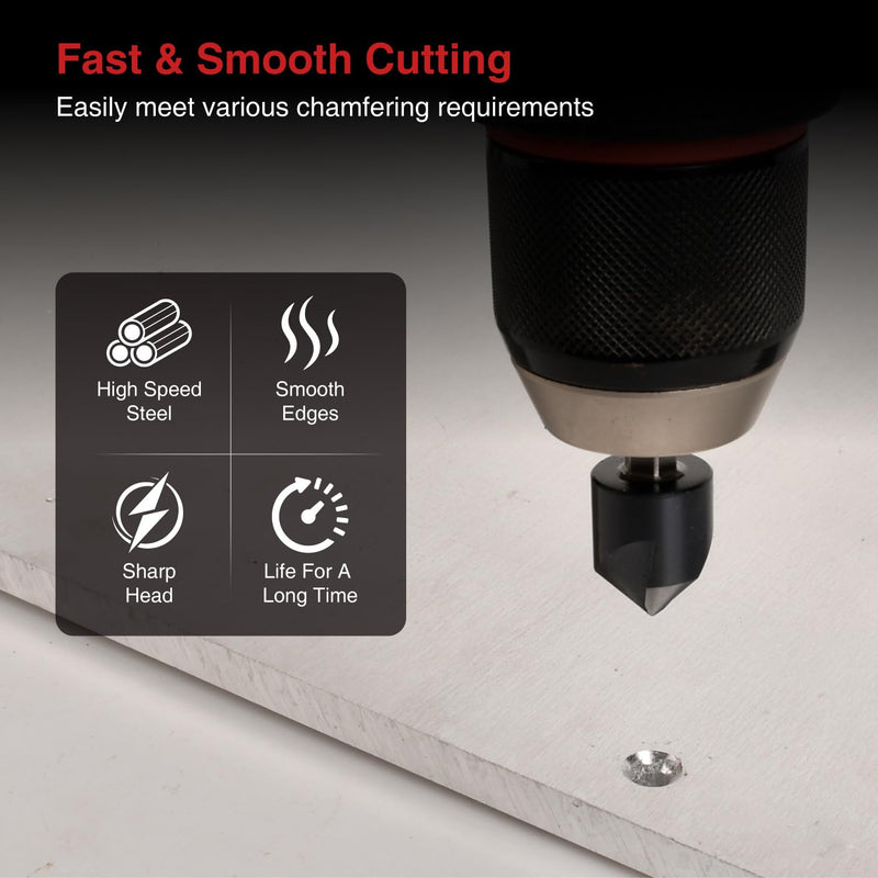 ANGELSWORD M35 Cobalt Countersink Drill Bit Set, 5 PCS 1/4"-3/4", TiAlN Coated Counter Sink Drill bit, for for Wood, Metal, Plastic 5pc HSS-Co set