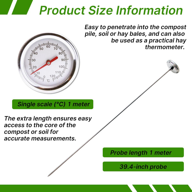 [Australia - AusPower] - Compost Thermometer with 36.4 in Stainless Ssteel Stem,Soil Thermometer Gardening Thermometers Hay Bale Thermometers for Composting,Organic Farming Professional Tool Gardeners 