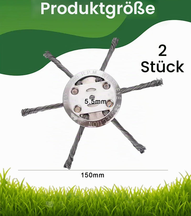 TAKONE Pack of 2 Steel Brush Cutter Head - 6-Blade Wire Trimmer Head as Grass Trimmer Replacement Head, Steel Brush for Grass Trimmer and Line Trimmer, Suitable for 5 mm Bore Battery Grass Trimmer | Set of 2; steel brush cutter head; 6-blade system; re...
