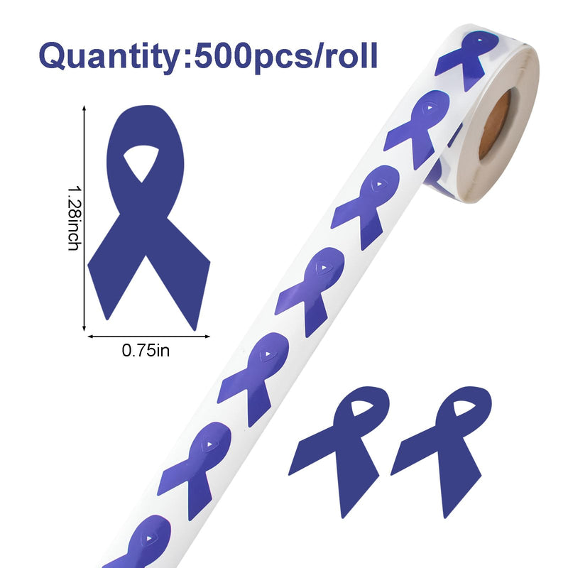 [Australia - AusPower] - WANDIC 0.75 * 1.28'' Blue Ribbon Awareness Sticker, 500 PCS Ribbon-Shaped Label Roll for Colon, Prostate, Rectal Cancer and Child Abuse Hope Awareness 