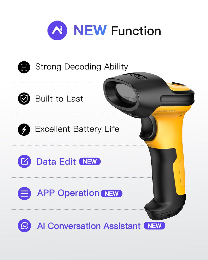 Inateck AI Barcode Scanner, Bluetooth Scanner Wireless, 2600mAh Battery, 1 Charge for 180 Days, Barcode Reader Support Fast AI Setup, P6 AI