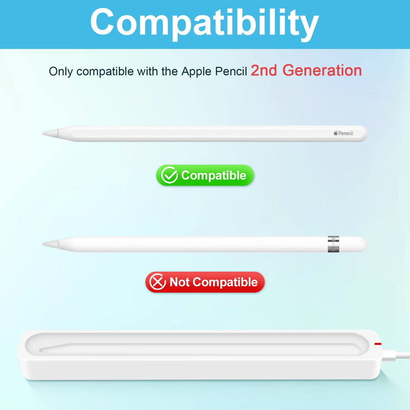 [Australia - AusPower] - Charging Case Compatible with Apple Pencil 2nd Generation Only, Magnetic Charging Stand for Ipad Pen 2nd Gen with USB Cable, LED Indicator Light, Anti-Silp Base (White) 