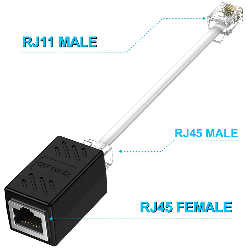 [Australia - AusPower] - [2-Pack] Phone Jack to Ethernet Adapter, Ethernet to Phone Line Adapter RJ45 Female to RJ11 Male Converter Adapter Cable for Landline Telephone Service 