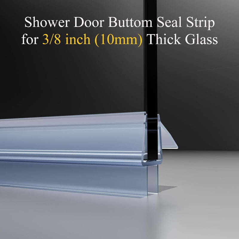 Frameless Shower Door Bottom Seal Strip for 3/8" (10mm) Thick Shower Glass, 36" Long Shower Sweep with Drip Rail, Vinyl Material, Clear - Stop Shower Leaks and Create a Water Barrier 36" Bottom Seal for 3/8"