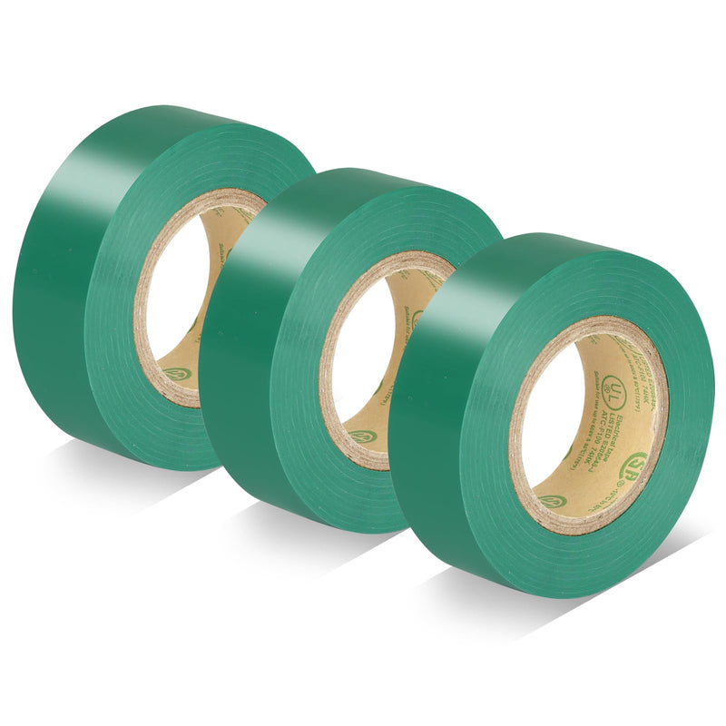 Green Electrical Tape, UL Approved, Industrial Grade Vinyl Electrical Insulating Tape, Electric Tape for Improvement Electrical Equipment, 0.7in X 33ft (3 Pack) Green