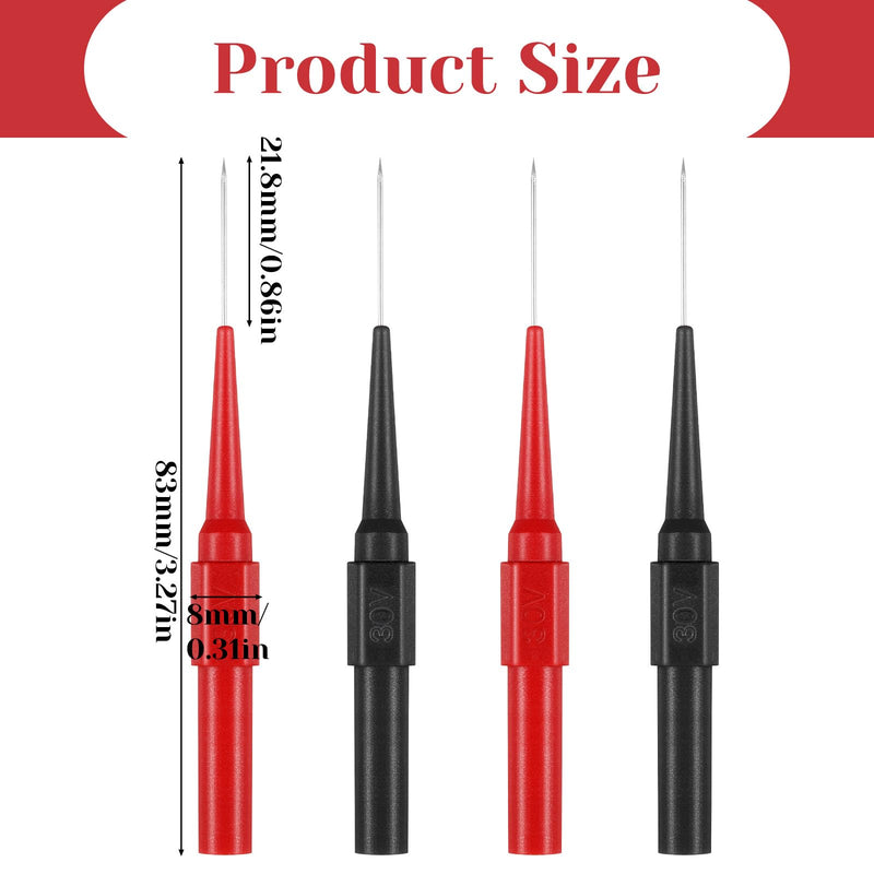 [Australia - AusPower] - 4Pcs 0.7mm Test Probe Pins, Multimeter Probes Non-Destructive Insulation Wire Piercing Needle, Stainless Steel Back Probe Pins, Super Tip Multimeter Probes for Banana Socket Plug, Car Tester Probes 
