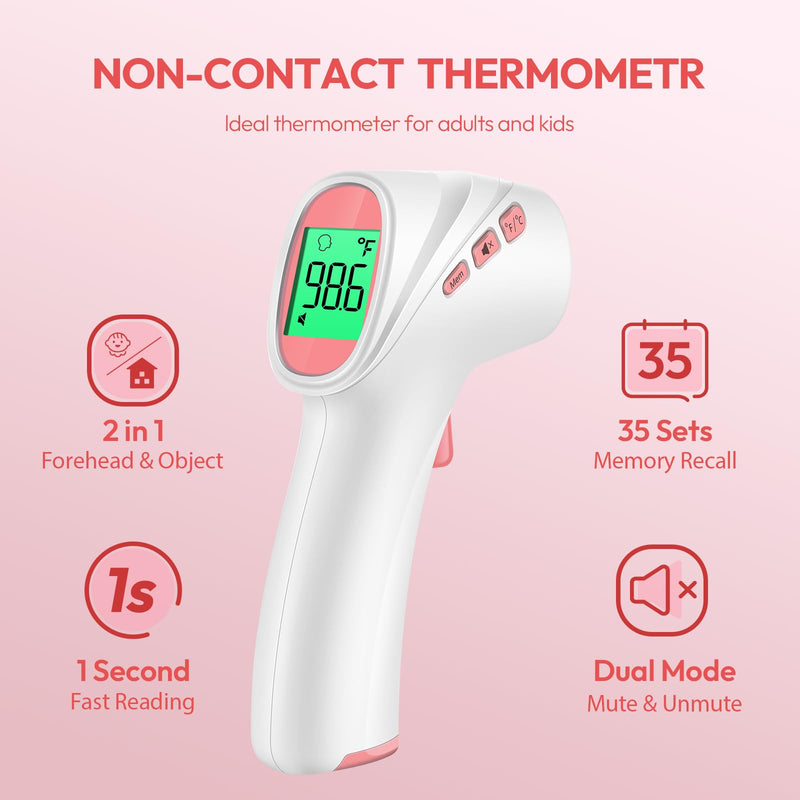 [Australia - AusPower] - No-Touch Thermometer for Adults and Kids - LCD White & LCD Pink 
