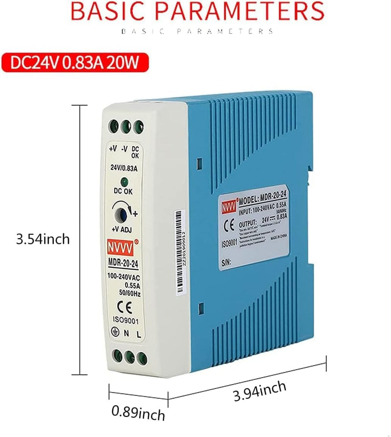 [Australia - AusPower] - MDR-20-24 AC to DC DIN-Rail DIN Rail Power Supply Power Supply, 24 W, 1 A, 24 V MDR-20-24 24V, 24W, 1A 