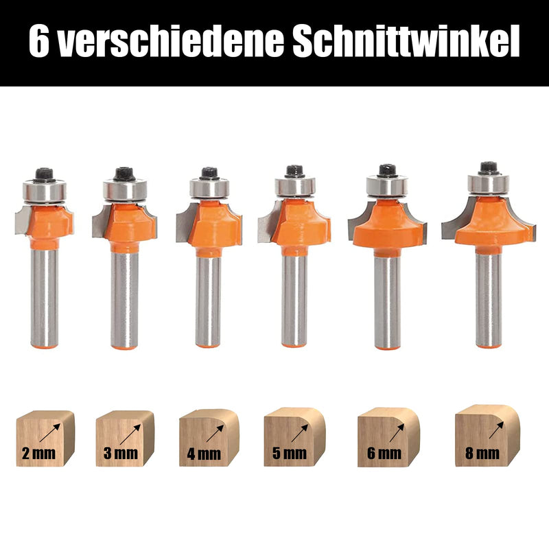 [Australia - AusPower] - AKYLIN Rounding Cutter 8 mm Shank, 6 Pieces Round Over Cutter Bits Radius 2-3-4-5-6-8, Quarter Bar Cutter Edge Cutter Set with Ball Bearings Round Edge Cutter Wood Cutter Tool Woodworking Set 6-tlg Abrundfräser Set 8 mm shaft 
