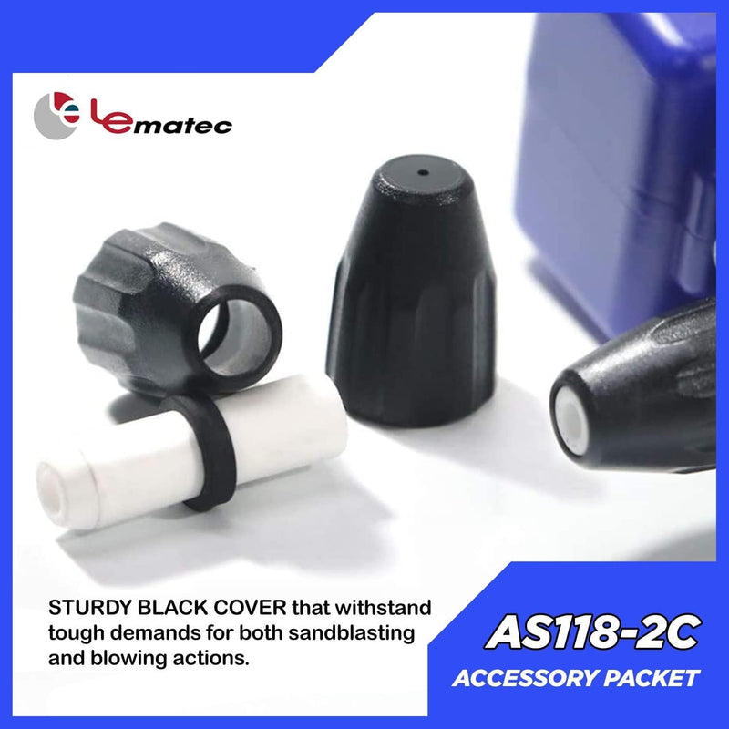 [Australia - AusPower] - LE LEMATEC Accessory Packet for AS118 Sandblaster Gun Kit, Durable Sand Blasting Spare Nozzle Tip For Replacement, Includes 1 Ceramic Nozzle, 2 Black Covers, 1 Storage Case 