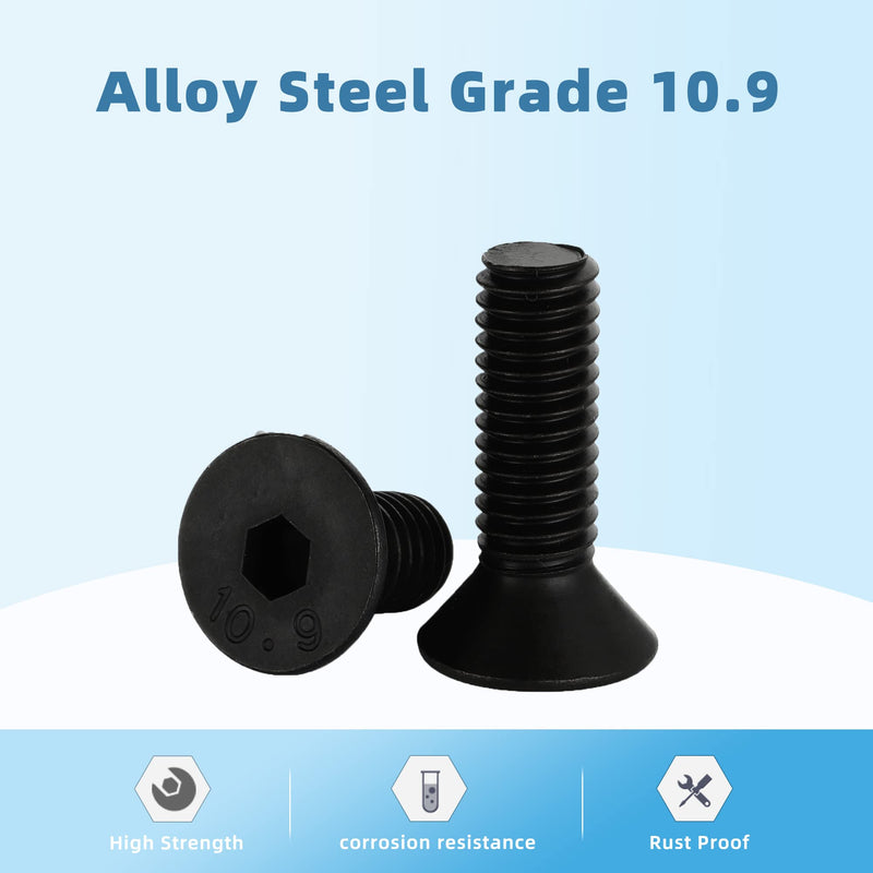 [Australia - AusPower] - 3/8-16 x 2" Flat Head Socket Cap Screws Countersunk Bolts Countersunk Bolts, Alloy Steel Grade 10.9, Fully Threaded, Black Oxide, 20 PCS 3/8-16 x 2" 