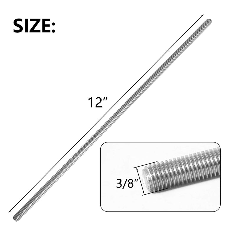 [Australia - AusPower] - 2 Packs 304 Stainless Steel 3/8"-16 Thread Fully Threaded Rods, 12" Length, Right Hand Threads 2 