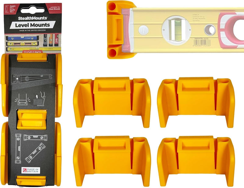 [Australia - AusPower] - StealthMounts Yellow Universal Level Holder | Locking Level Mounts | 2 Pack | Fits All Brands | Perfect for Level Storage 