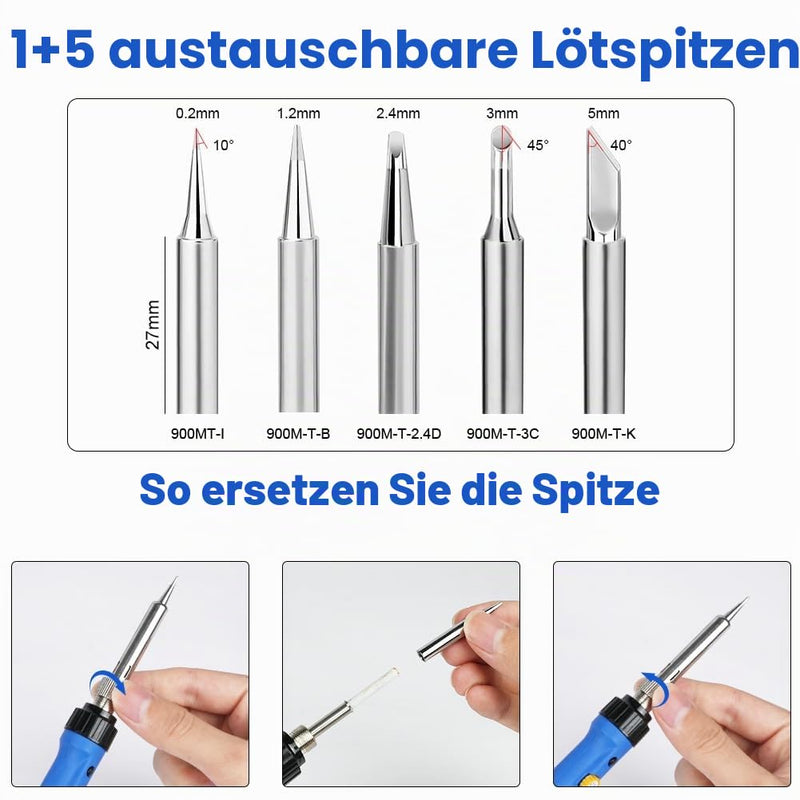Flintronic Soldering Iron Set, 60 W LCD Soldering Iron with On/Off Switch, Adjustable Temperature 200-480 °C, 10 g Soldering Wire, 5 Soldering Tips, Desoldering Pump, Soldering Iron Stand, Tweezers, Soldering Set for Electrical Work 60w-8 in 1