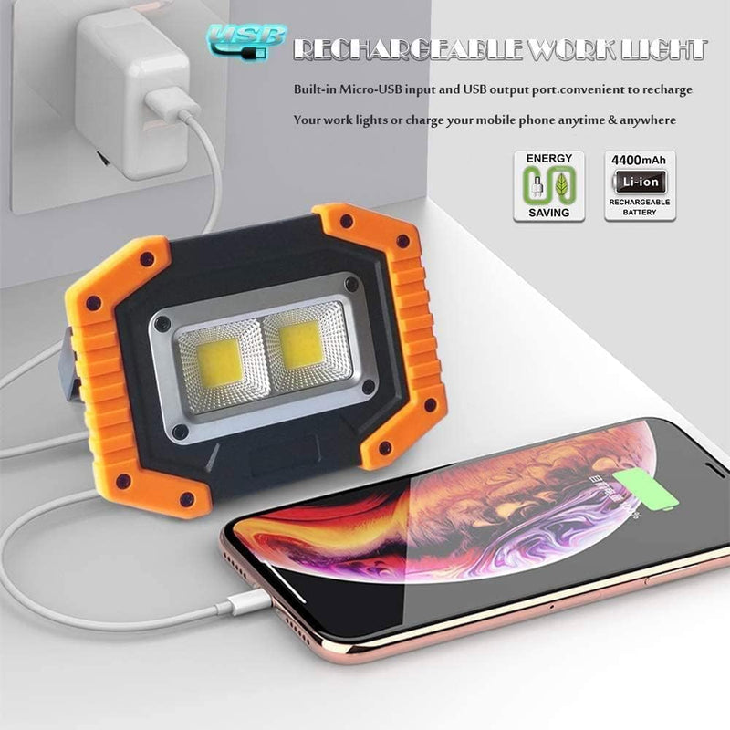 [Australia - AusPower] - OTYTY LED Work Light Rechargeable, 30W 1500LM Battery Powered Portable Flood Lights with Magnetic Base, 4200mAh Battery for Camping Outdoor Car Repairs Job Site Lighting 2 Pack Yellow 2PCS 