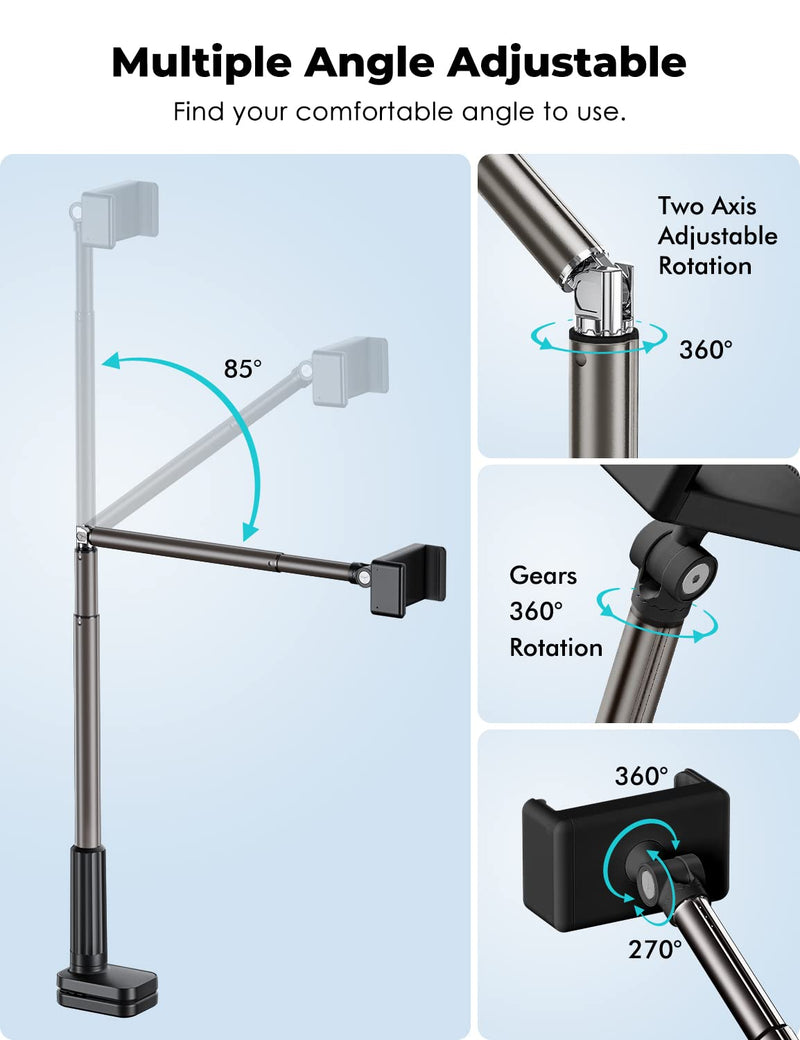 [Australia - AusPower] - Viozon Phone Holder, Flexible Long Arm,Overhead Mount,360° Angle Adjustable,Aluminum Alloy, C Clamp for Headboard Bedside&Table&Desk,Compatible with 3.5"-6.9" Phone,iPhone 16 15Plus / Pro Max Black 