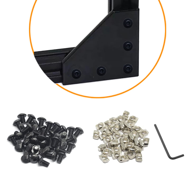 10Pcs 2020 Corner Bracket Joint Plate L Shape 5 Hole Aluminum Extrusion Connector with 50Pcs T-nuts, 50Pcs Screws and 1Pcs Wrench for 20 x 20mm Series Aluminum Extrusion Profile L Shape-Black 20mm x 20mm