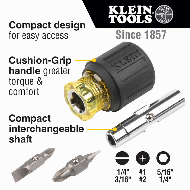 [Australia - AusPower] - Klein Tools 935RBLT Level, 9-Inch Lighted Torpedo Level with Magnet, 0/45/90 Degree Vials & 32561 Multi-Bit Screwdriver/Nut Driver, 6-in-1 Stubby Screwdriver with 2 Phillips 