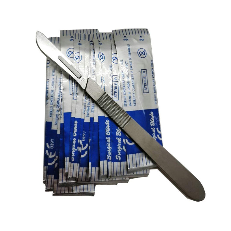 CLABMROEC Sterile Disposable Scalpel Blades No.10 with Scalpel Handle, Suitable for Cutting, Pedicure, Craft, Modeling, Cutting Materials and Leather