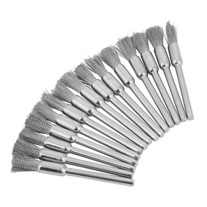 Steel Wire Brush 3 mm Diameter Shaft Mini Polishing Tool for Metal Wood Stone Surface Cleaning (15 Pieces (3 x 5 mm))) (3*5mm