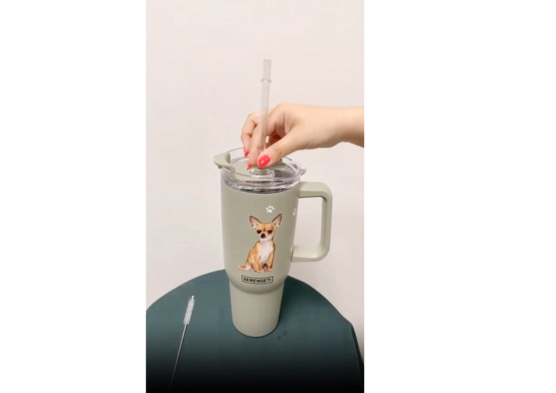 E&S Pets SERENGETI 40 Oz Ultimate Tumbler with Handle and Straw - Vacuum Insulated Tumbler with Straw and Lid - Stainless Steel Travel Mug for Pet Lovers - 3D Designs of your favorite Dog (Pug) Pug