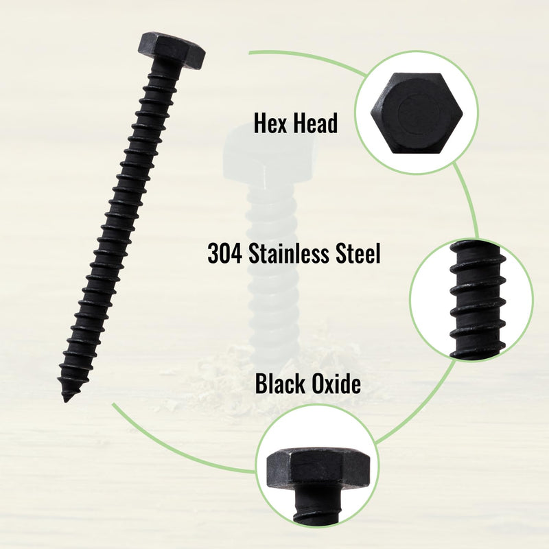 [Australia - AusPower] - LIONMAX Lag Screws Bolts 5/16" x 3 Inch, 15-PCS, Stainless Steel Black Lag Bolt, Hex Head Wood Screws 5/16" x 3" 