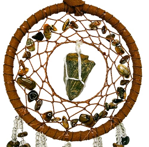 Yellow Solar Plexus Dreamcatcher with Tiger's Eye Stones & Feathers Yellow - Solar Plexus Chakra