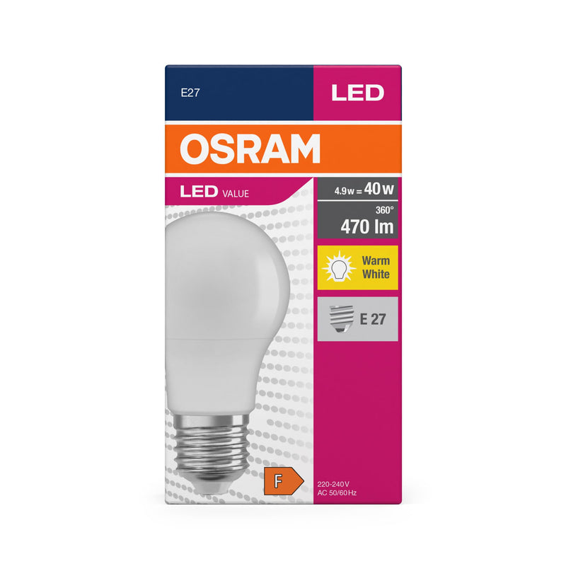 [Australia - AusPower] - Osram LED Star Value Classic A40 LED Bulb for E27 Socket, Pear Shape, FR, 470 Lumens, Warm White (2700K), Replacement for Conventional 40W Incandescent Bulbs, Non-Dimmable, Pack of 10 40W-Ersatz Matte 10 Pack 