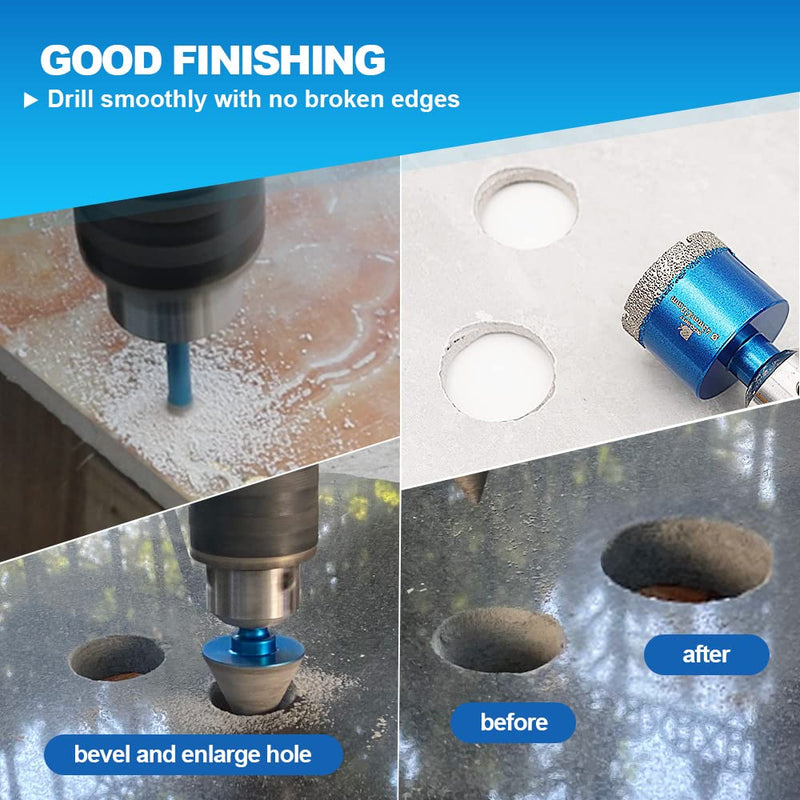 Diamond Core Drill Bit Set - 9pcs Hole Saw Kit for Porcelain Tile, Ceramic, Marble, Granite Drilling, 6/8/10/20/25/32/35/50mm Bits & 1 3/8" Chamfer Bit