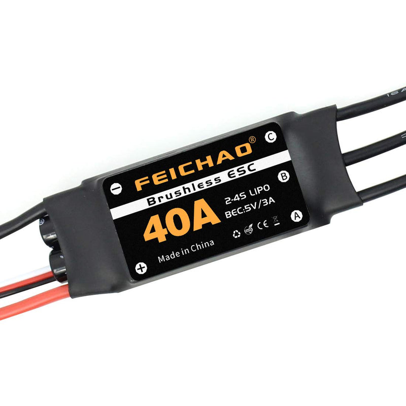 FEICHAO 40A Brushless ESC 2-4S Speed Controller with 5V 3A BEC for Fixed Wing DIY RC Multi-axis Aircraft Drone Helicopter (4Pcs Long Cable)